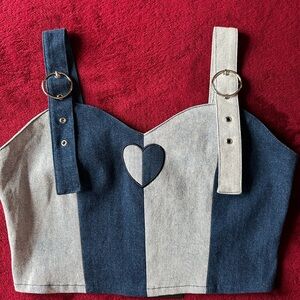 Lazy Oaf Two-Tone Blue Denim Bustier Top